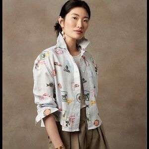 Banana Republic Petite Small Boxy Cropped Linen Shirt